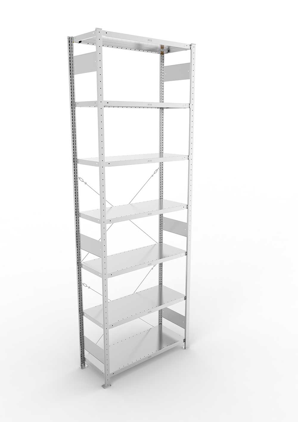 Metallregal Pro-Max Stecksystem Grundregal – 300×100×40 cm, 230 kg, verzinkt, 7 Böden