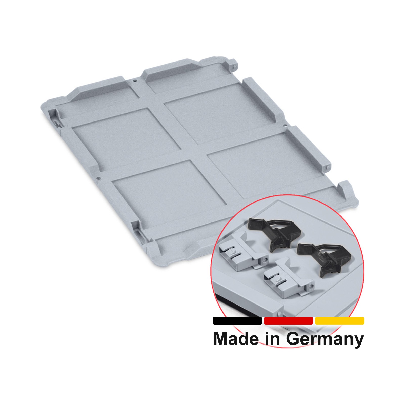 Scharnierdeckel Set Eurobox NextGen – 400 x 300, inkl. 2 schwarze Schiebeschnappverschlüsse