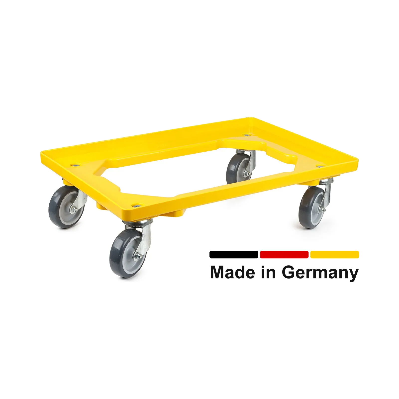 Transportroller für 60x40 cm, offen, Gummiräder, 4 Lenkrollen, gelb