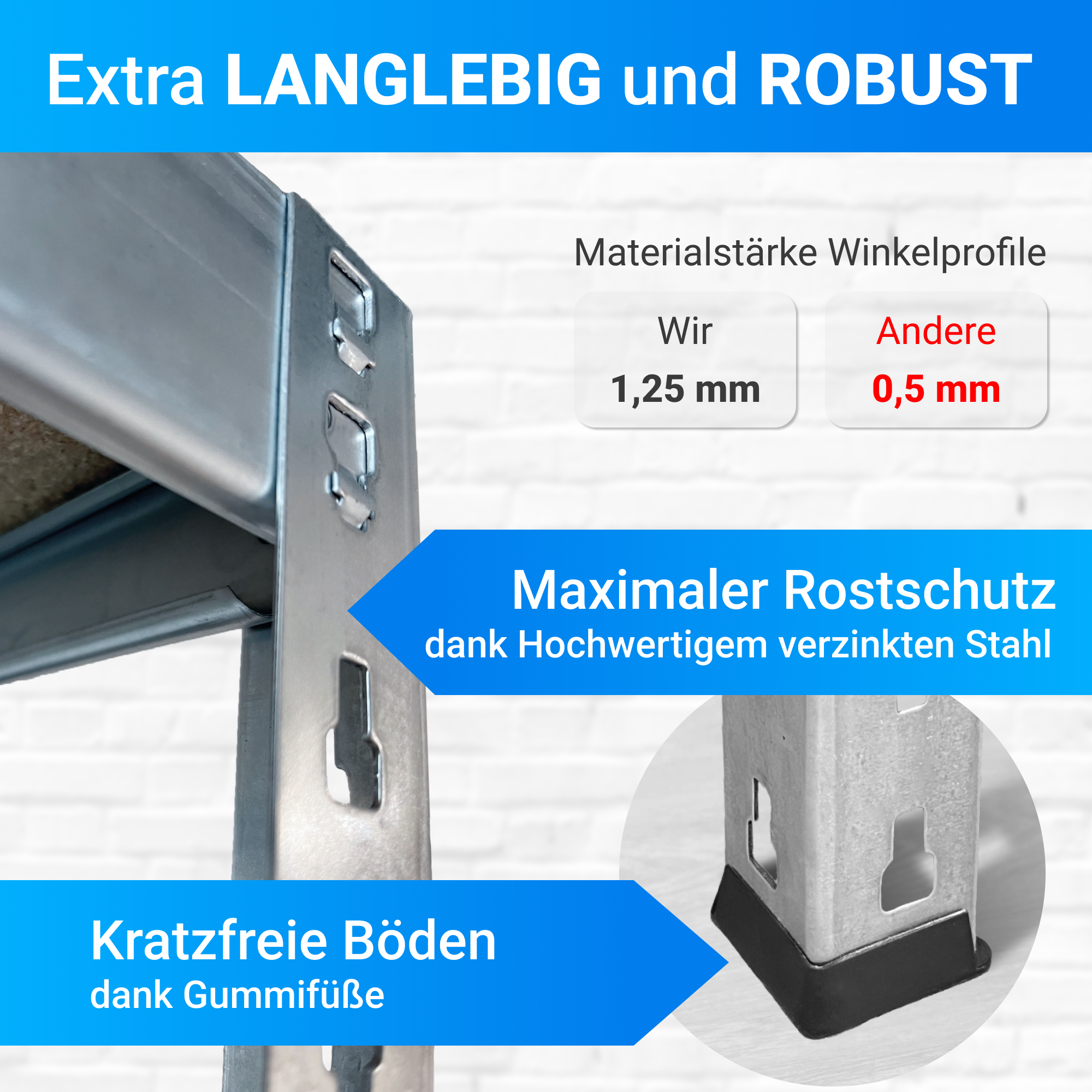 Lagerregal Robust 180 x 92 x 46 cm, Steckregal verzinktes mit 5 Holzböden, Fachlast 175 kg