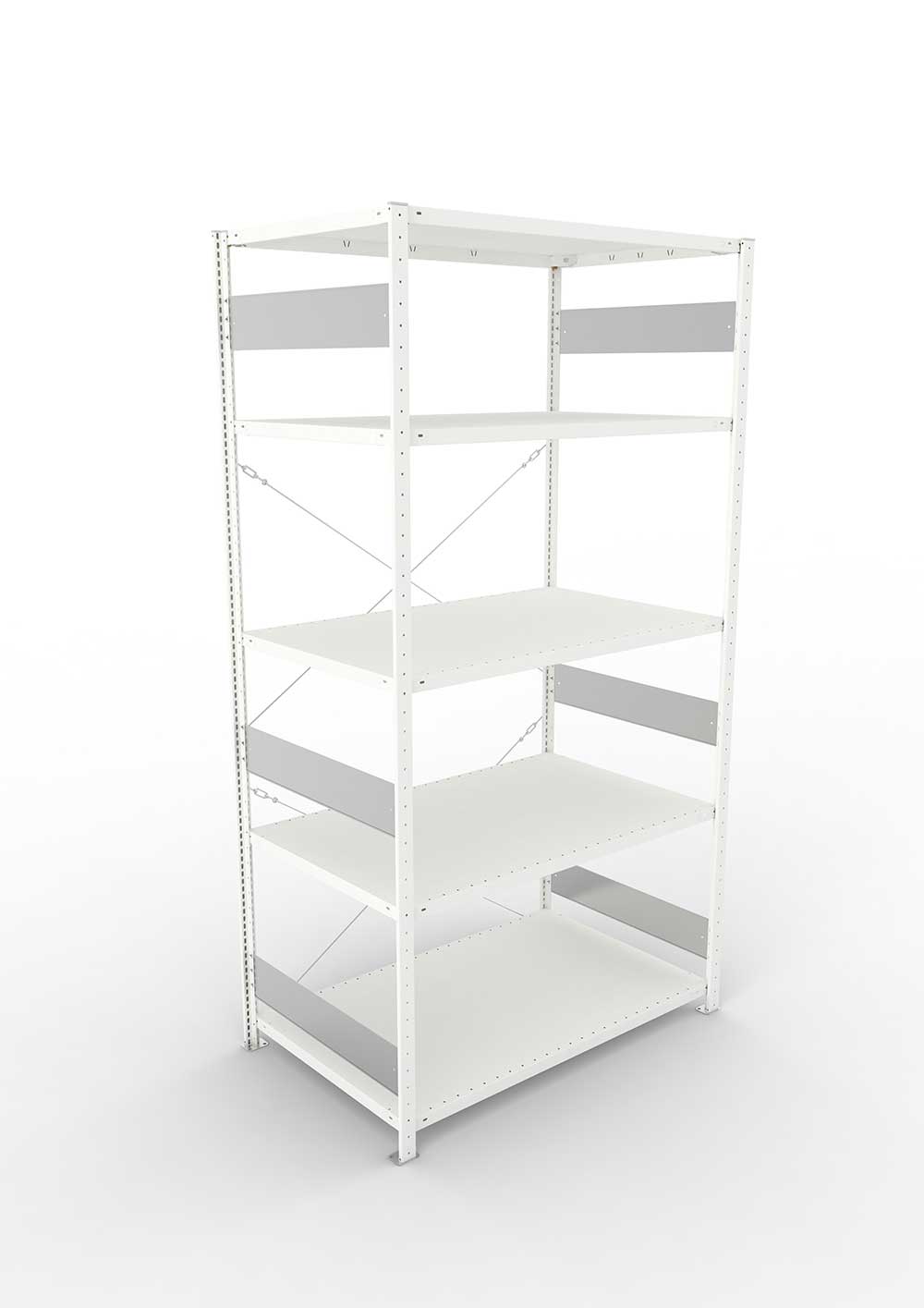 Metallregal Pro-Flex Stecksystem Grundregal – 250×130×80 cm, 230 kg, RAL 7035, 5 Böden