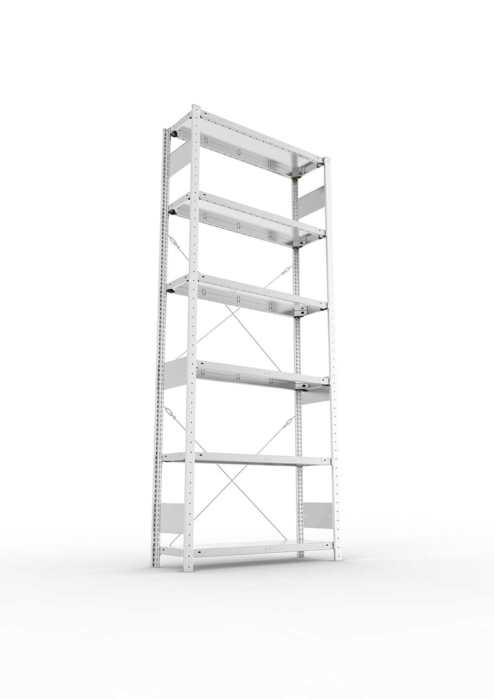 Schwerlastregal Pro-Flex Stecksystem Grundregal – 250×100×30 cm, 150 kg, verzinkt, 6 Böden