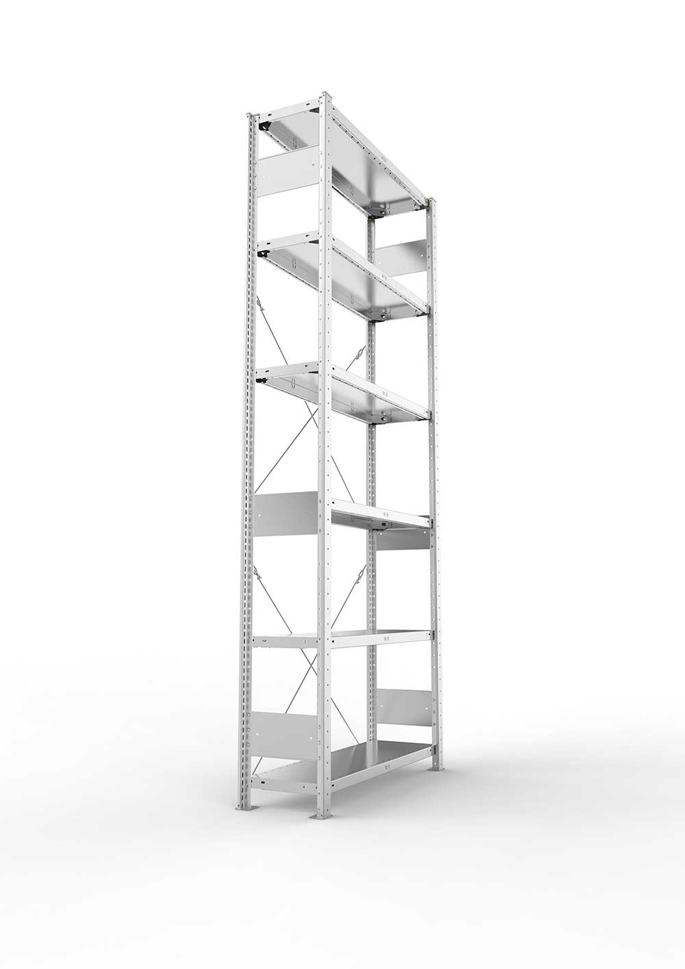 Schwerlastregal Pro-Flex Stecksystem Grundregal – 250×100×30 cm, 150 kg, verzinkt, 6 Böden