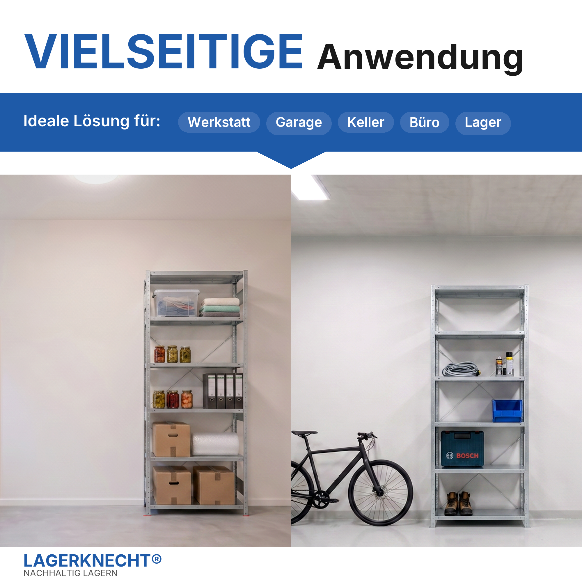 Schwerlastregal Pro-Flex Stecksystem Grundregal – 250×100×40 cm, 150 kg, verzinkt, 6 Böden