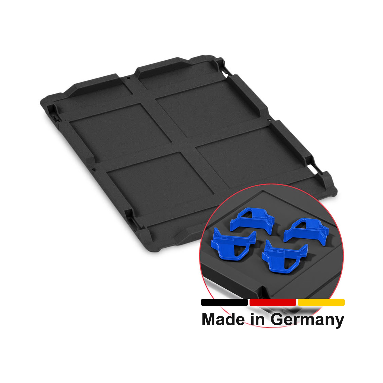 Auflagedeckel Set 400 x 300 für Eurobox NextGen 2.0 Cycle - Anthrazit - inkl. 4 blaue Schiebeschnappverschlüsse