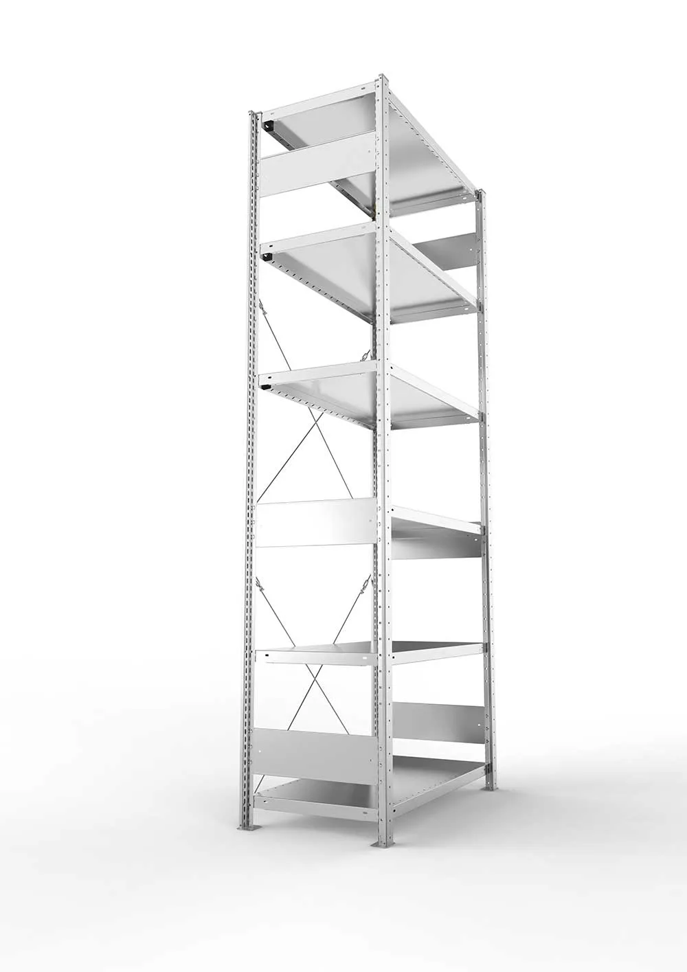 Kellerregal Pro-Flex Stecksystem Grundregal – 250×100×50 cm, 230 kg, verzinkt, 6 Böden