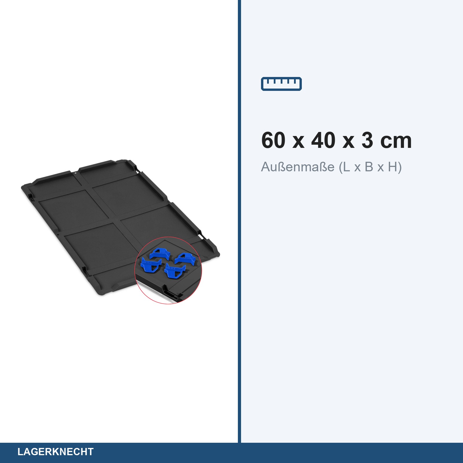 Auflagedeckel Set 600 x 400 für Eurobox NextGen 2.0 Cycle - Anthrazit - inkl. 4 blaue Schiebeschnappverschlüsse