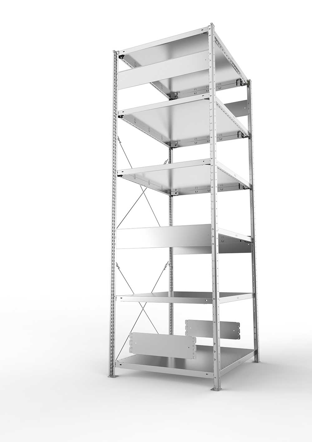 Metallregal Pro-Flex Stecksystem Grundregal – 250×100×80 cm, 230 kg, verzinkt, 6 Böden