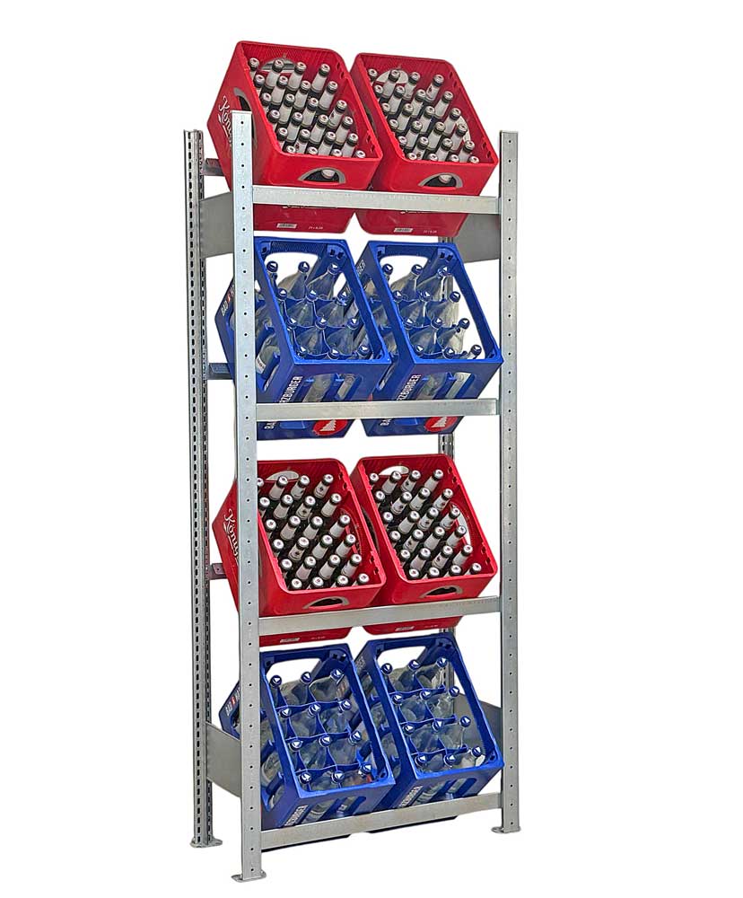 Getränkekistenregal 185×80 cm – 4 Ebenen, Grundregal, verzinkt