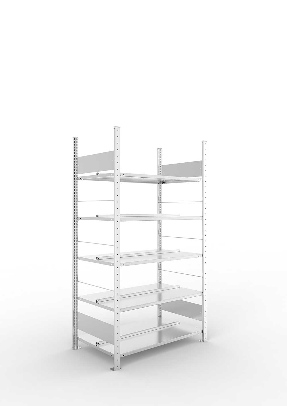 Büroregal Pro-Flex Stecksystem Grundregal – 185×100×60 cm, verzinkt, doppelseitig