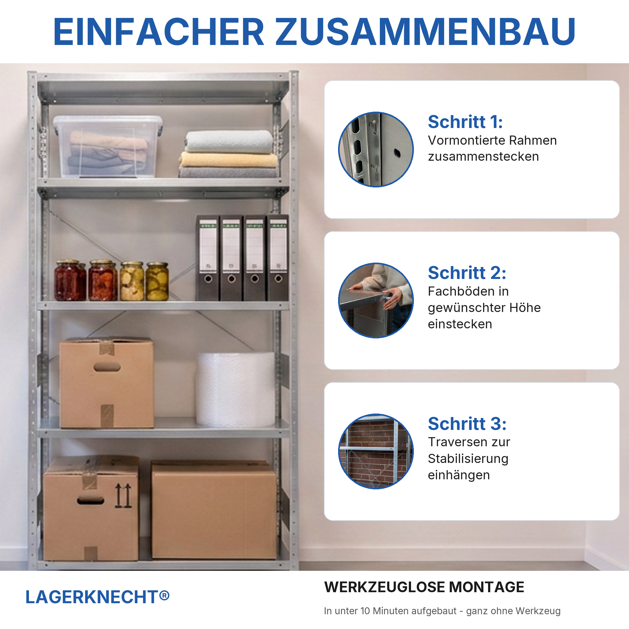 Schwerlastregal Pro-Flex Stecksystem Grundregal – 250×130×60 cm, 230 kg, verzinkt, 5 Böden