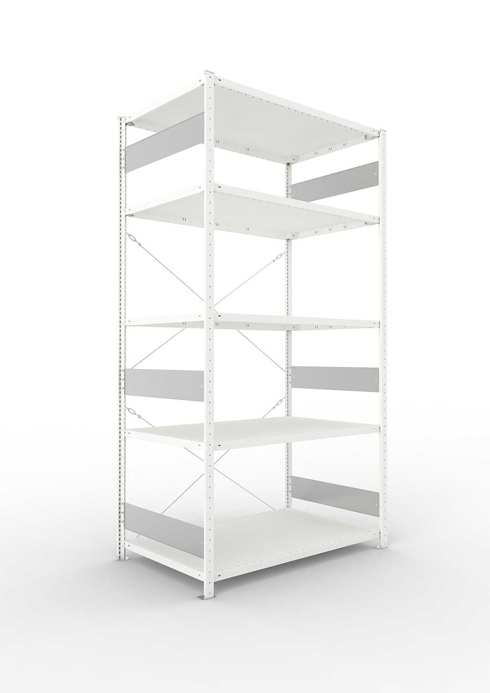 Metallregal Pro-Flex Stecksystem Grundregal – 250×130×80 cm, 230 kg, RAL 7035, 5 Böden