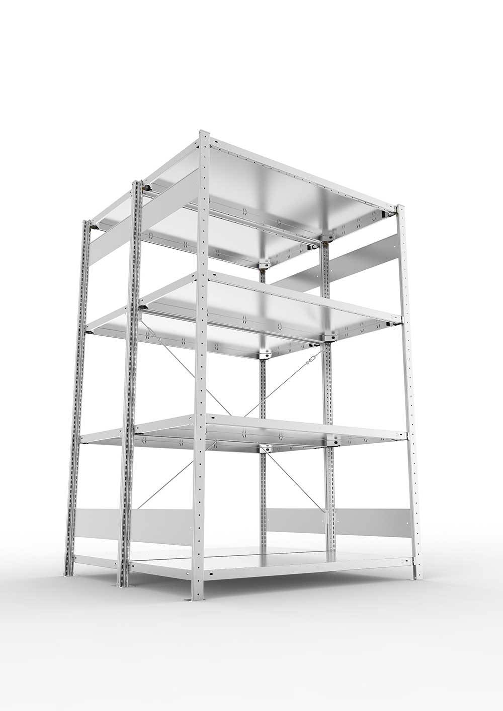 Metallregal Pro-Max Stecksystem Doppelgrundregal – 200×130×60 cm, 230 kg, verzinkt